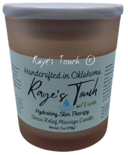 Raye's Touch Hydrating Skin Therapy 7 oz Stress Relief Massage Candle w/ Lid