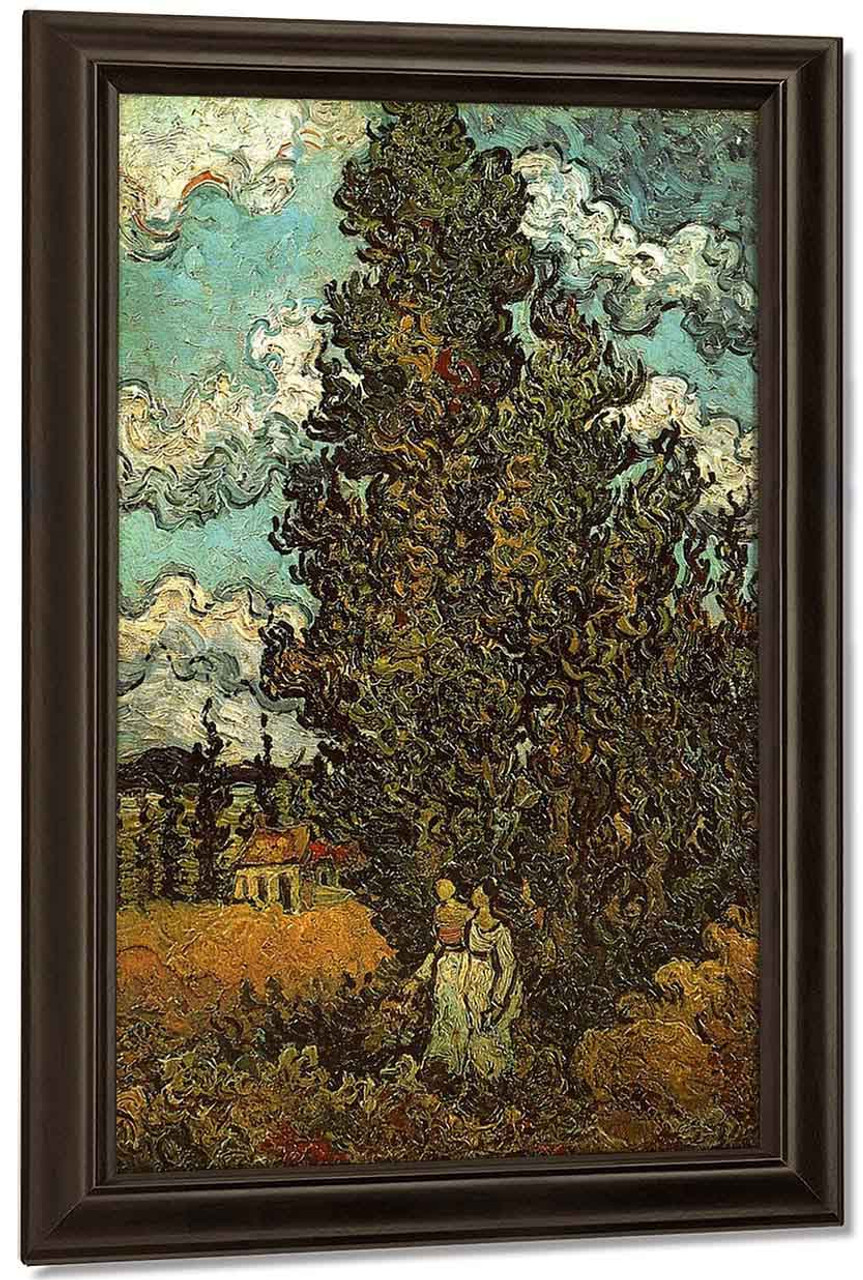 Cypresses And Two Women By Vincent Van Gogh Print Or Painting Reproduction