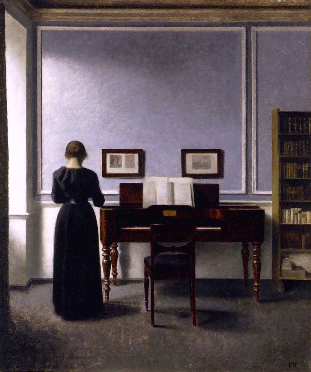 アート・デザイン・音楽 Vilhelm Hammershoi Hammershoi and Europe Interior With Piano And Woman In Black By Vilhelm Hammershoi