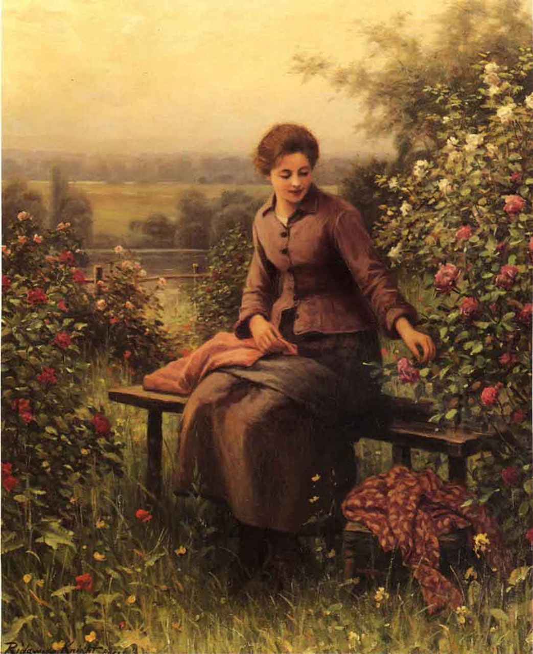 Картина сидит. Даниэль Риджуэй Найт цветочница. Daniel Ridgway Knight вишня. Кофе в саду Найт Дэниел Риджуэй. Дэниел Риджуэй Найт поздняя осень картины.