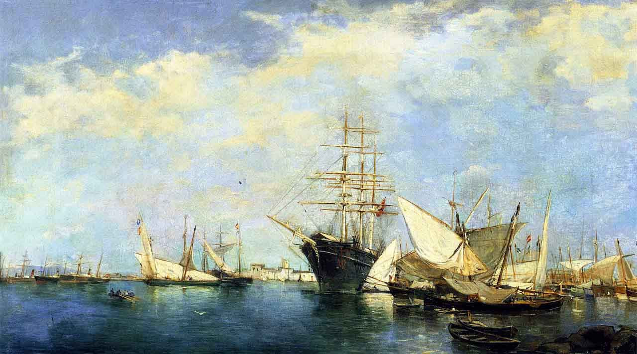 Seascape, Ships In The Port By Joaquin Sorolla Y Bastida Print or