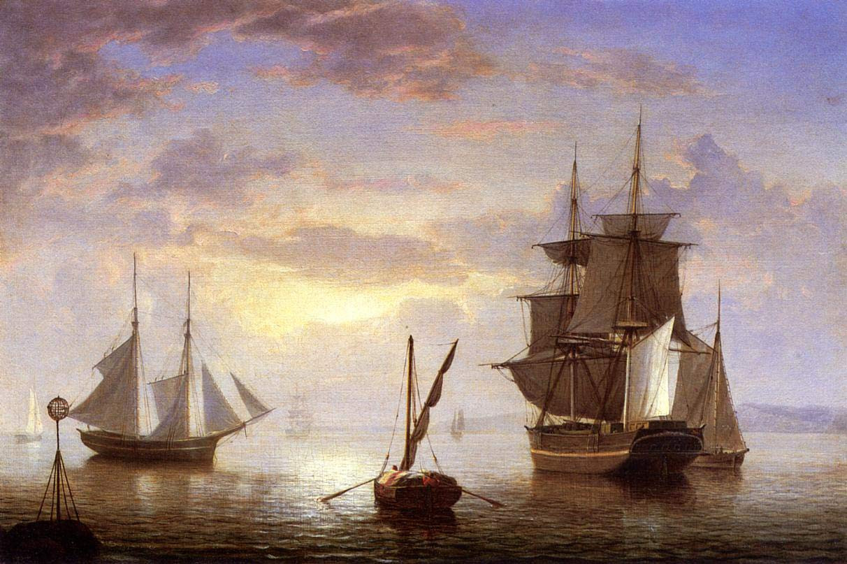 Ships In A Harbor, Sunrise By Fitz Henry Lane Print or Oil