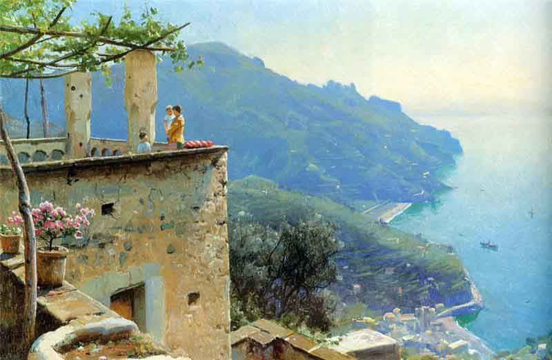The Ravello Coastline By Peder Mork Monsted Print or Oil Painting