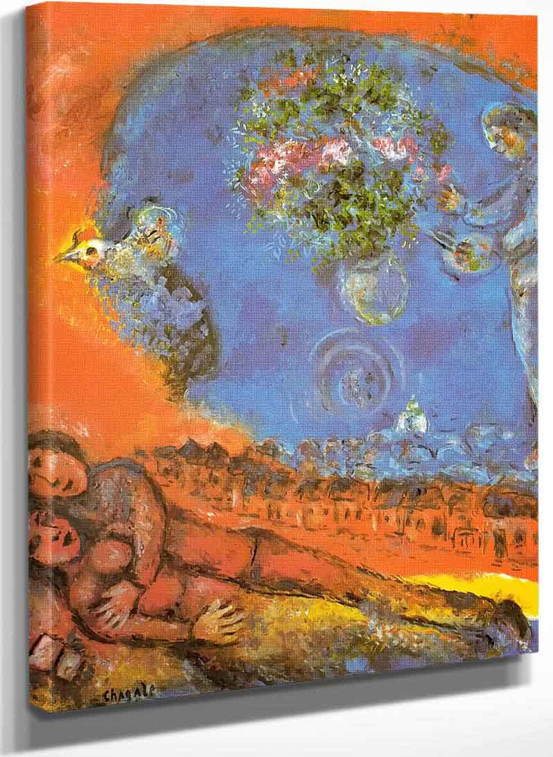 Couple On A Red Background By Marc Chagall