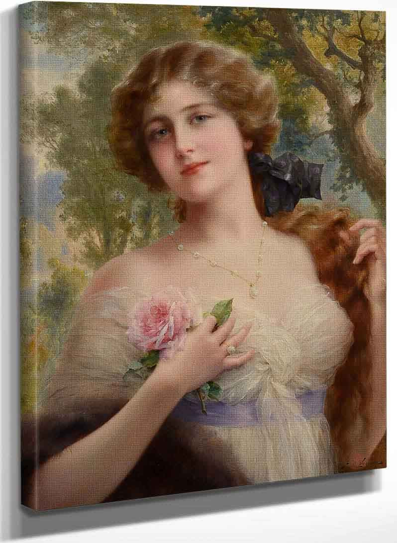 Young Lady With Rose (Also Known As Jeune Femme Aux Rose) By Emile