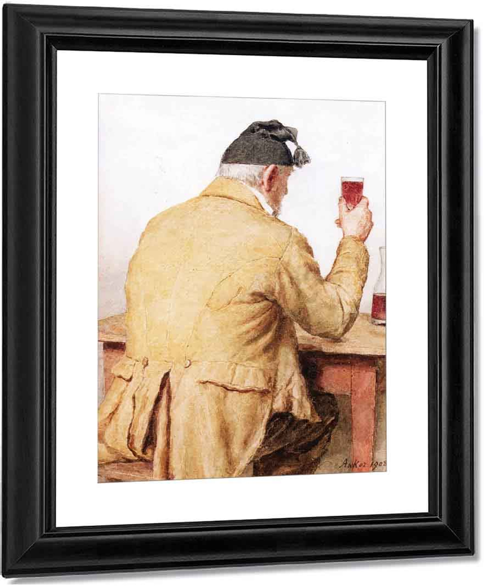 Old Man Sitting At Table Shown From Behind By Albert Anker Art