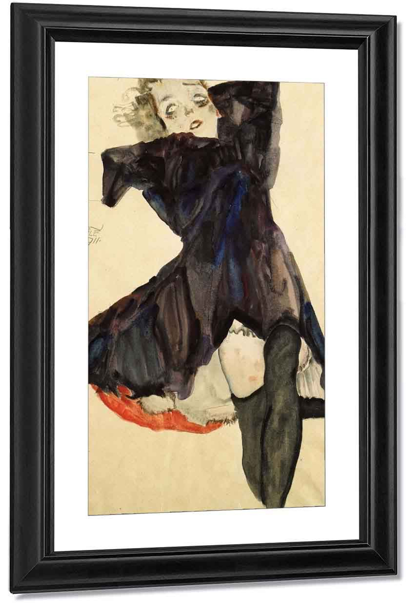 Girl in Blue Dress and Stockings by Egon Schiele Giclee Canvas Print