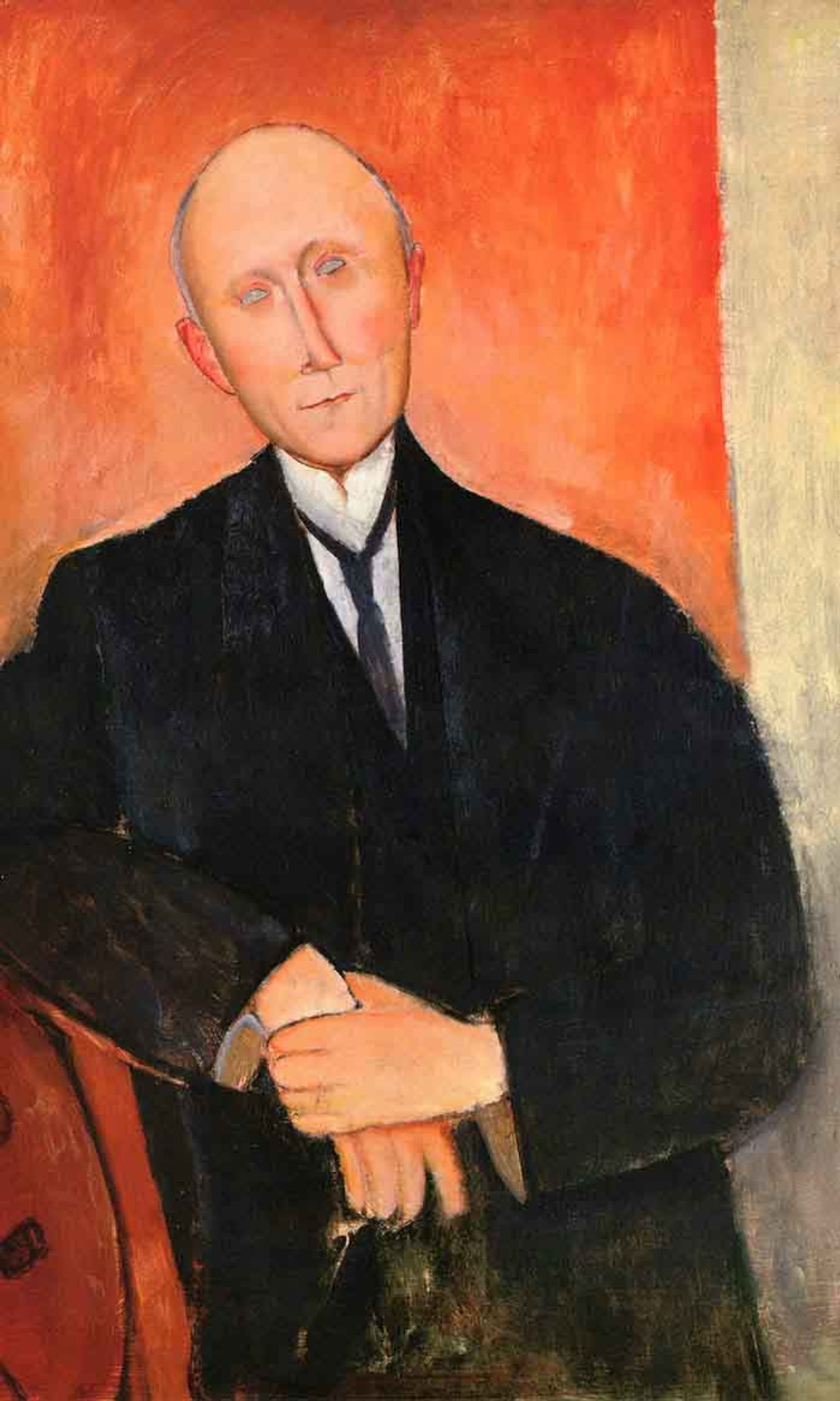 Seated Man With Orange Background By Amedeo Modigliani Print or Painting Reproduction