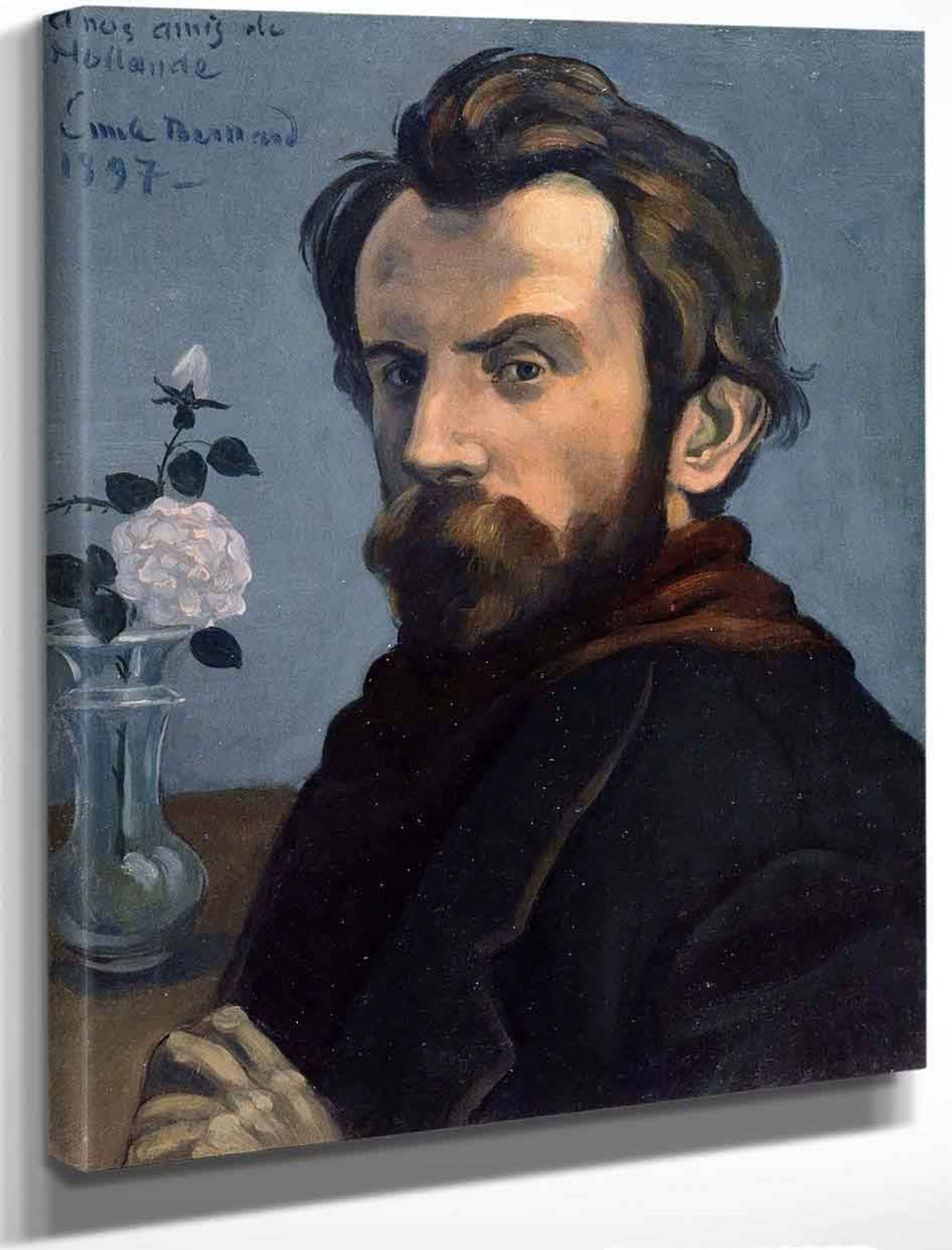 Self Portrait With A Vase Of Flowers By Emile Bernard By Emile