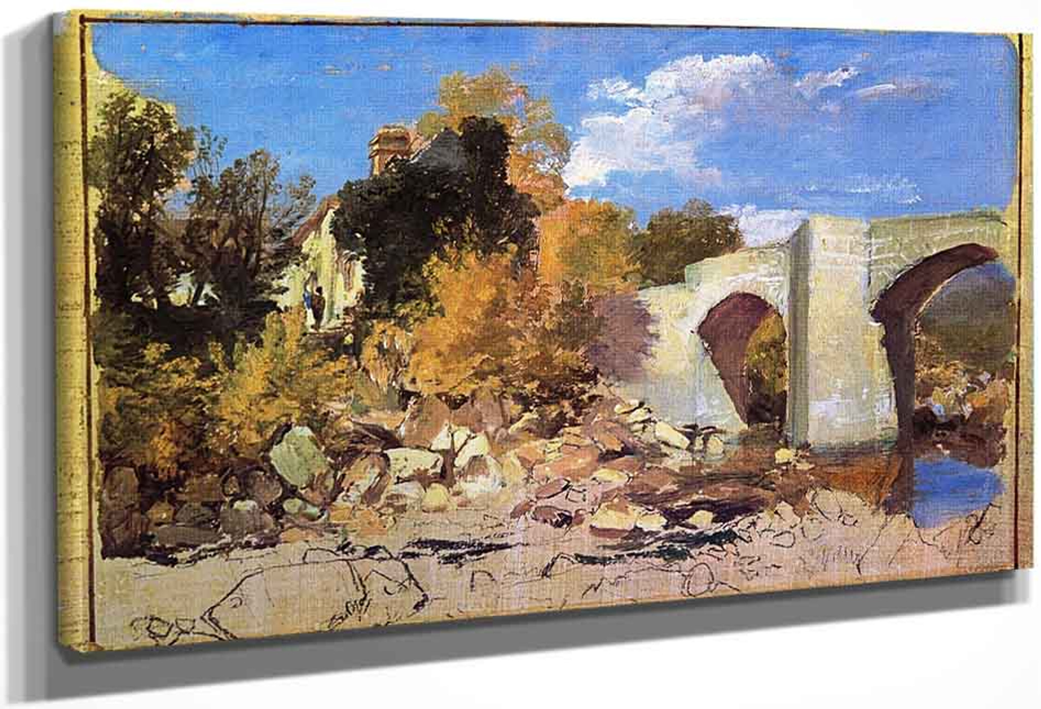 A Bridge With A Cottage And Trees Beyond By Joseph Mallord William