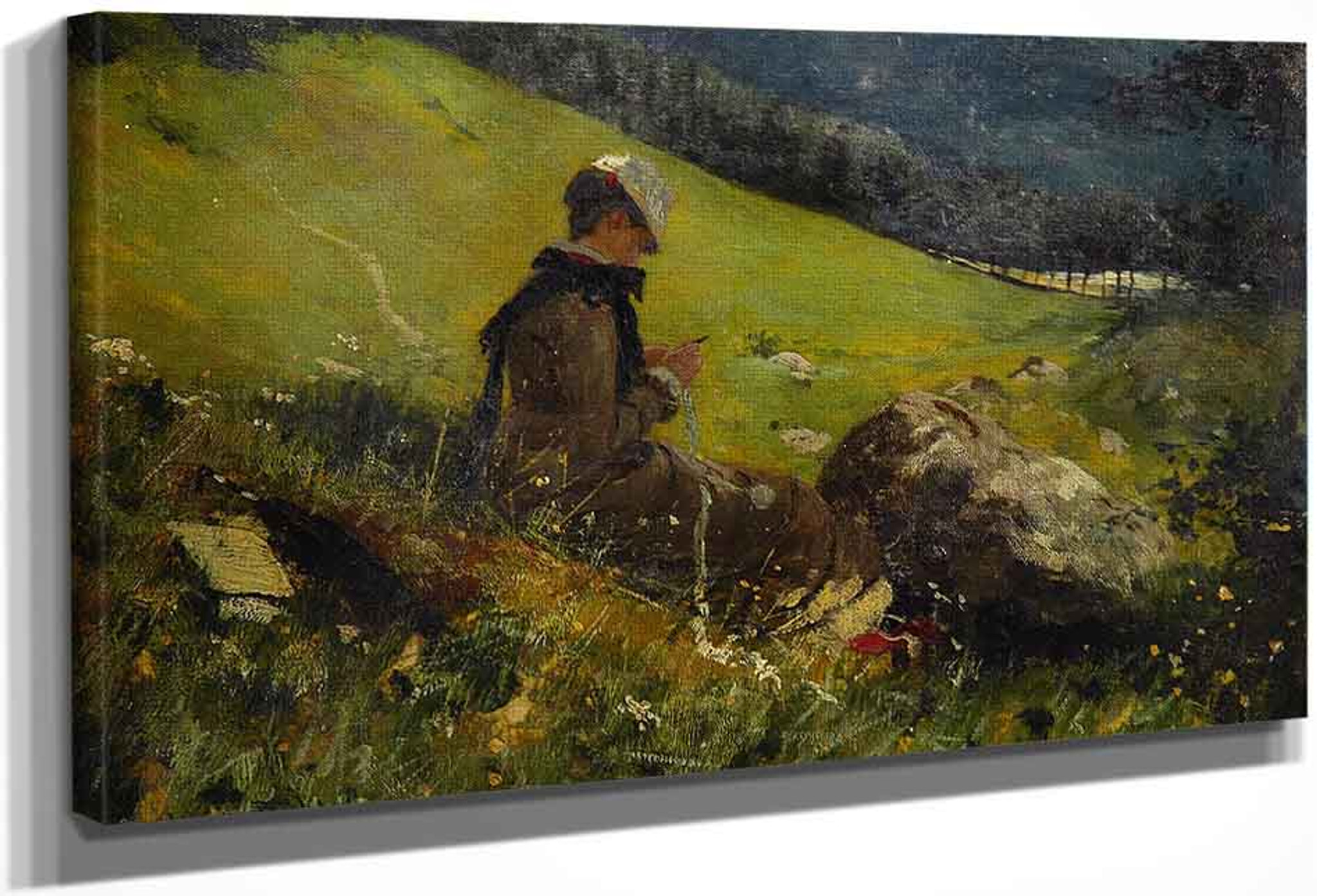 Girl In A Field Knitting By Hans Dahl Print Or Oil Painting
