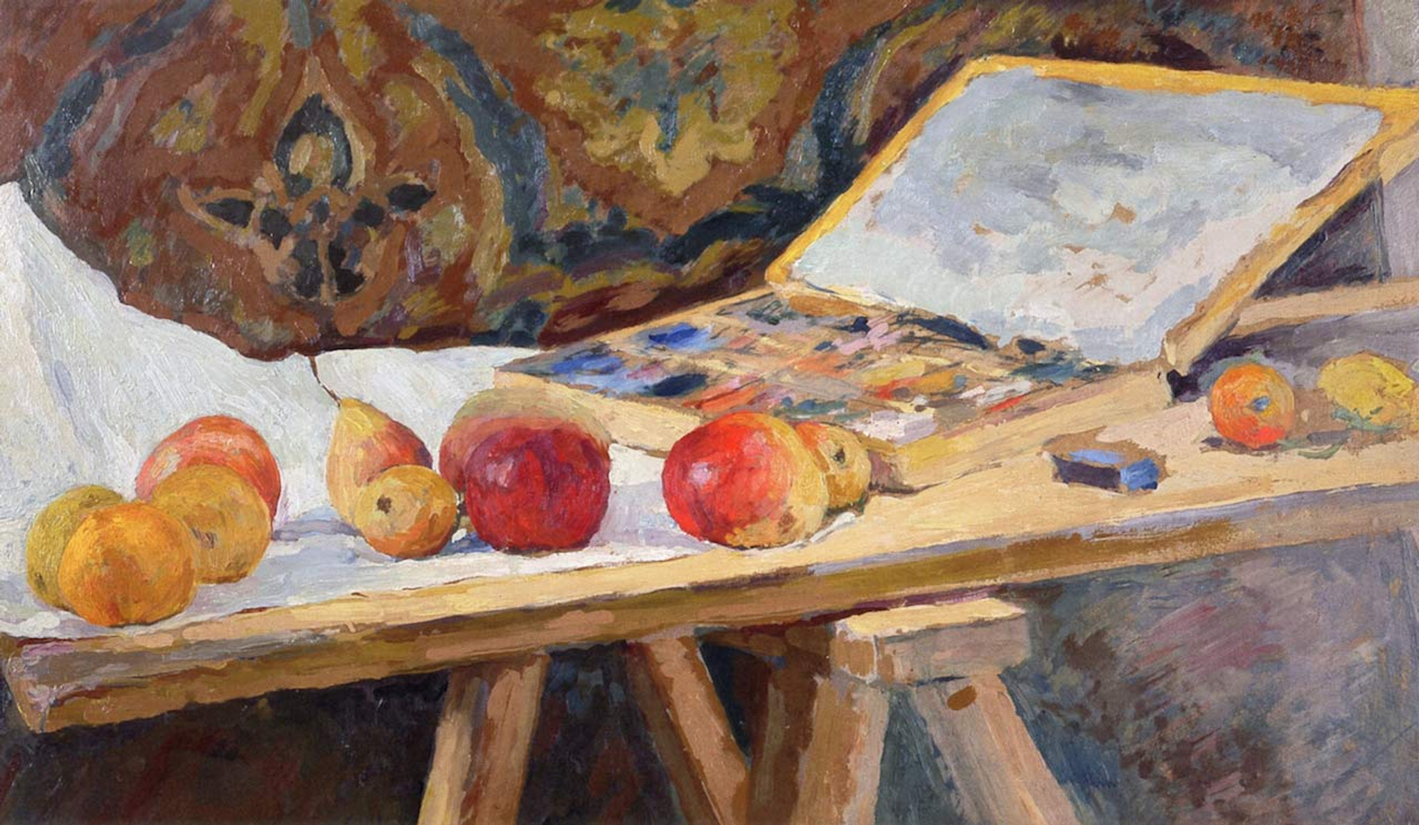 Still Life With Apples And Box Of Pastels By Ker Xavier Roussel