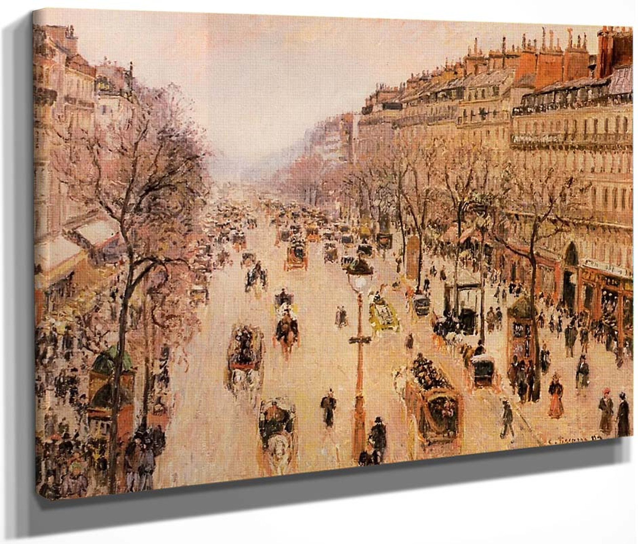Boulevard Montmartre Morning Grey Weather By Camille Pissarro