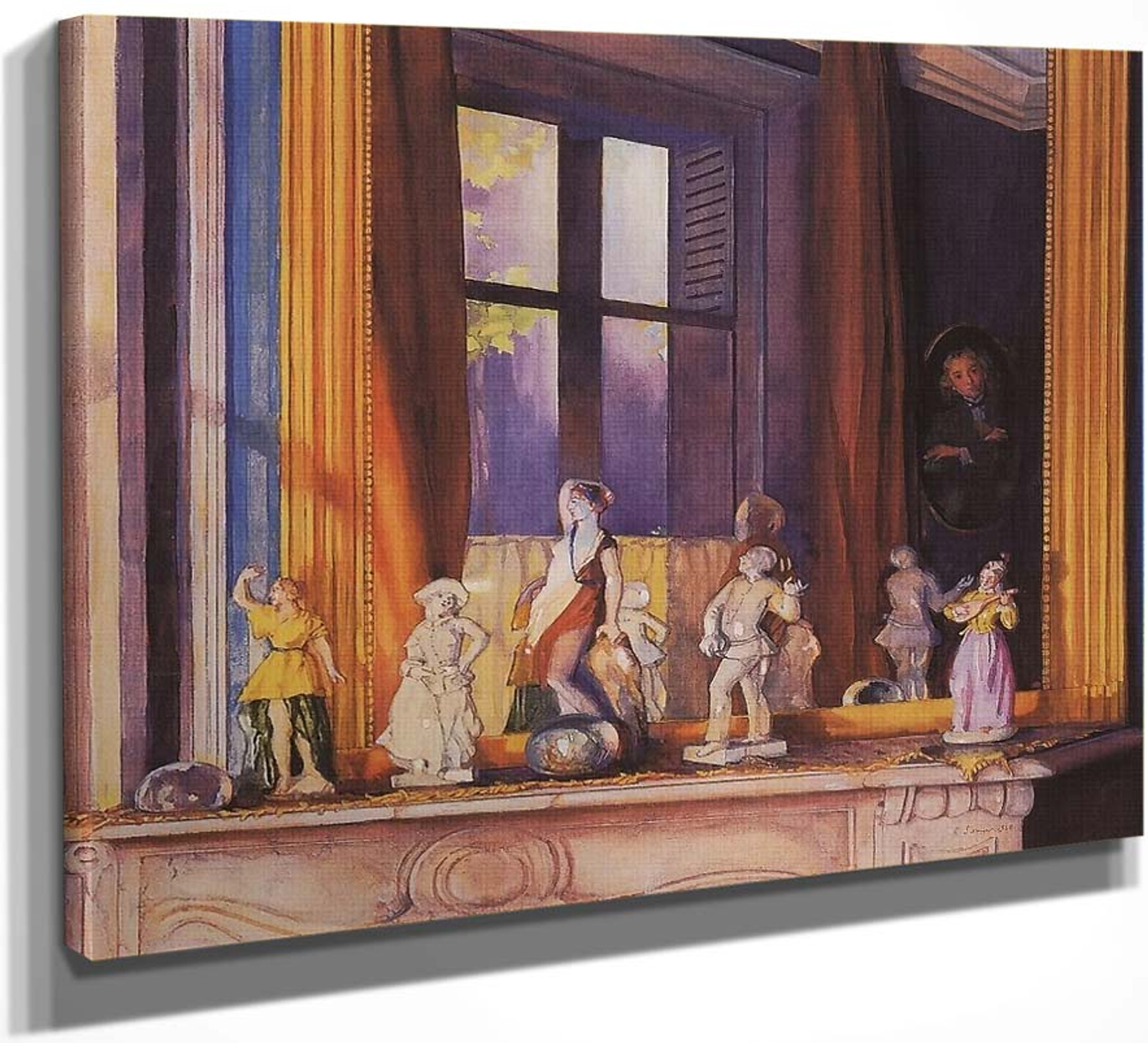 Porcelain Figurines On A Stone Shelf By Konstantin Somov Print Or