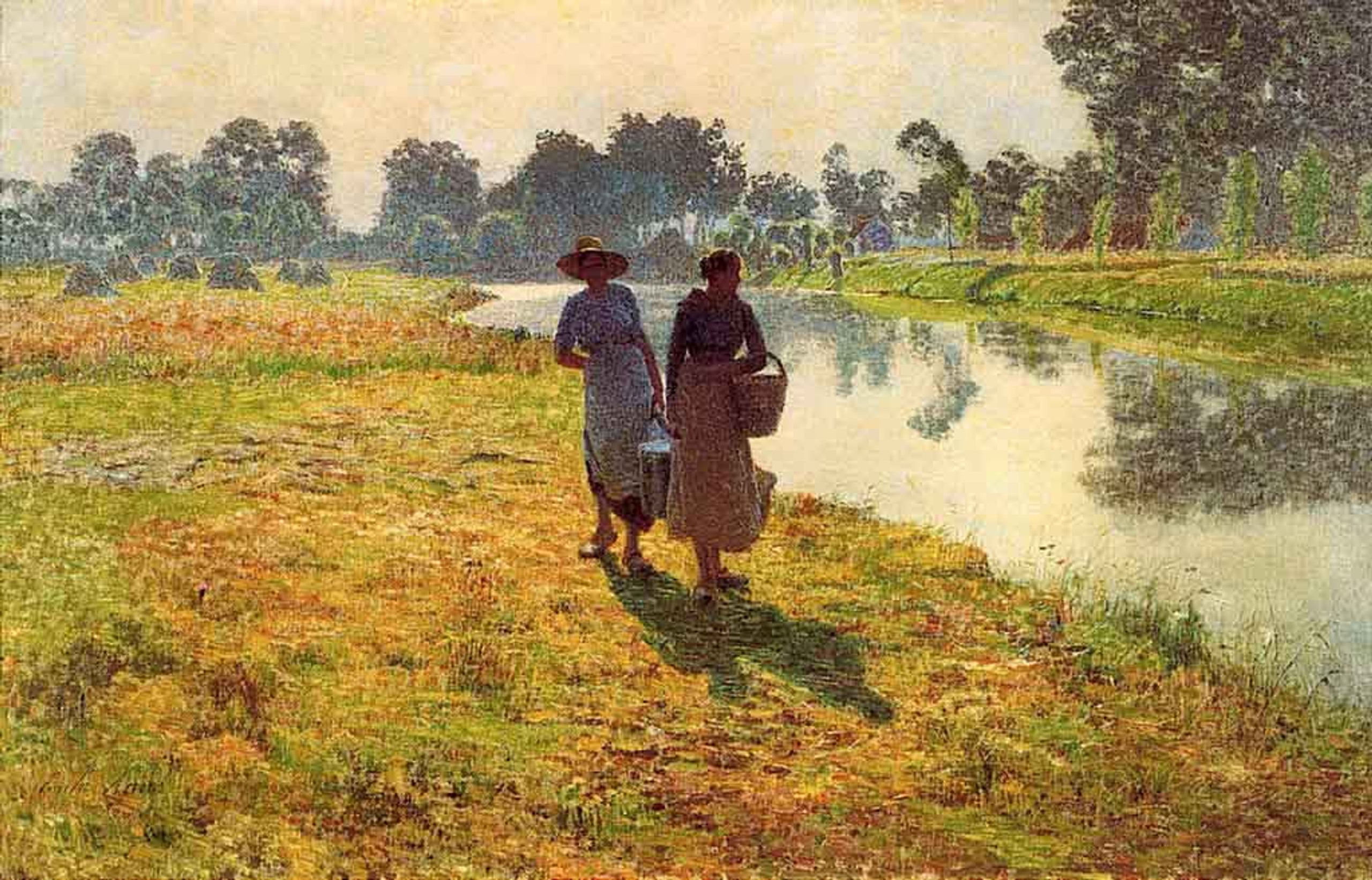 Young Peasant Women At The Lys River By Emil Claus Print or Oil