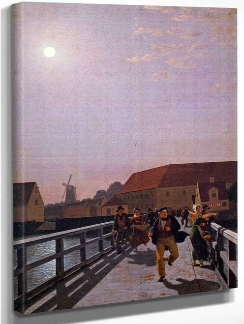 Long Bridge, Copenhagen In The Moonlight By Christoffer Wilhelm Eckersberg