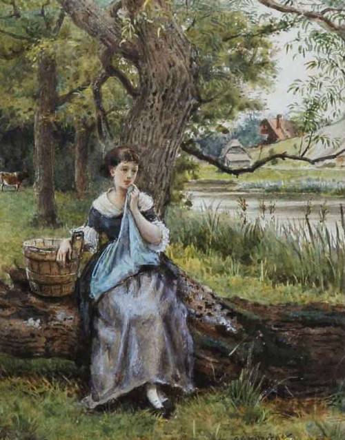 Maid Seated By A Tree Before A River By George Goodwin Kilburne By George Goodwin Kilburne Maid Seated By A Tree Before A River By George Goodwin Kilburne By George Goodwin Kilburne