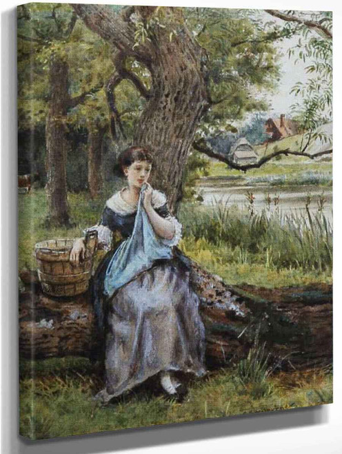 Maid Seated By A Tree Before A River By George Goodwin Kilburne By George Goodwin Kilburne
