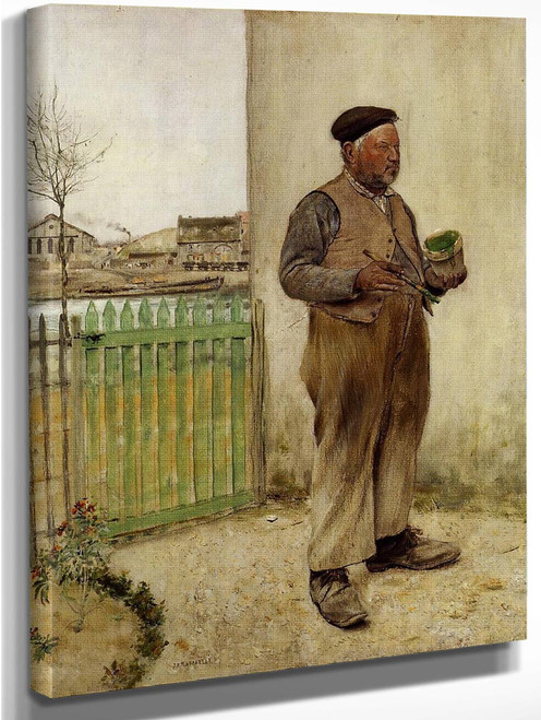 Man Having Just Painted His Fence By Jean Francois Raffaelli By Jean Francois Raffaelli