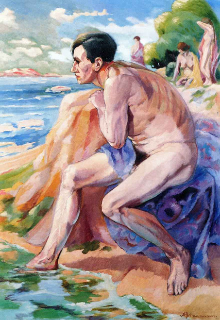 Man On A Beach By Aksel Waldemar Johannessen