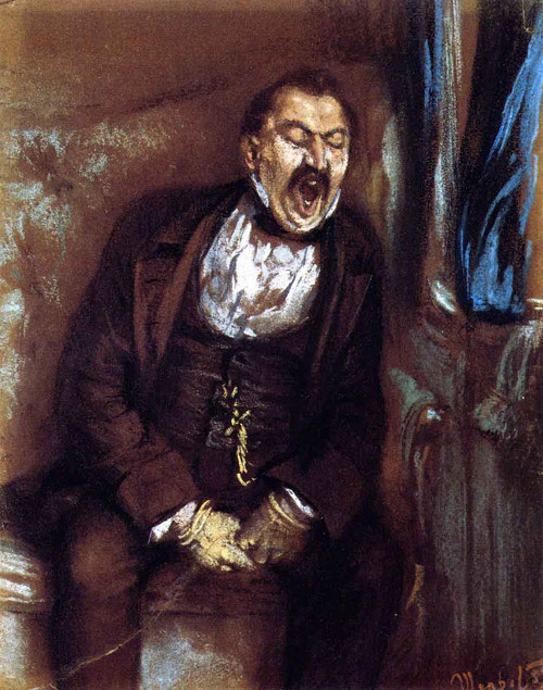 Man Yawning In A Train Compartment By Adolph Von Menzel By Adolph Von Menzel