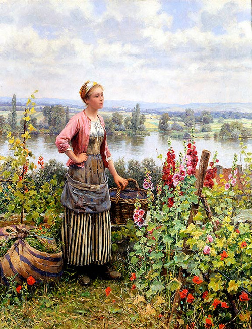Maria On The Terrace With A Bundle Of Grass By Daniel Ridgway Knight By Daniel Ridgway Knight
