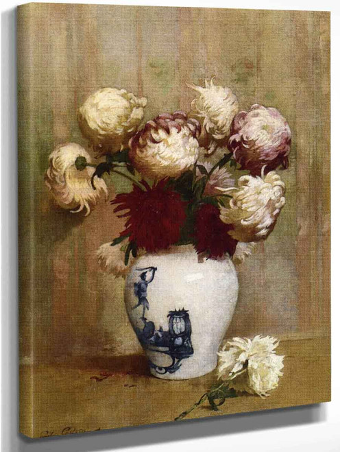 Mums In An Oriental Vase By Emil Carlsen By Emil Carlsen