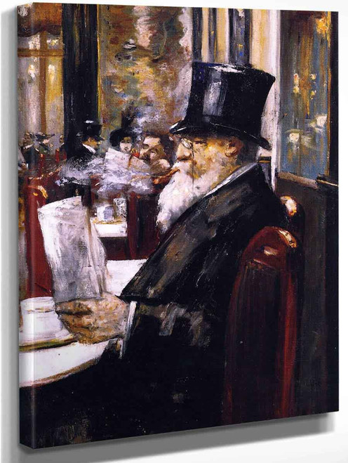 Newspaper Reader At The Cafe By Lesser Ury