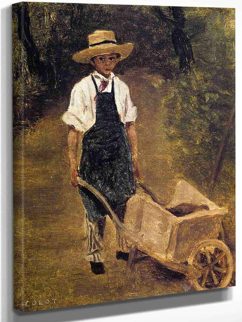 Octave Chamouillet Pushing A Wheelbarrow In A Garden By Jean Baptiste Camille Corot