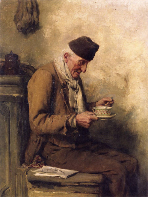 Old Man Drinking Tea By Albert Anker