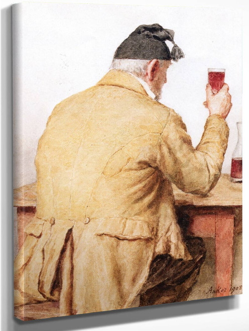 Old Man Sitting At Table, Shown From Behind By Albert Anker