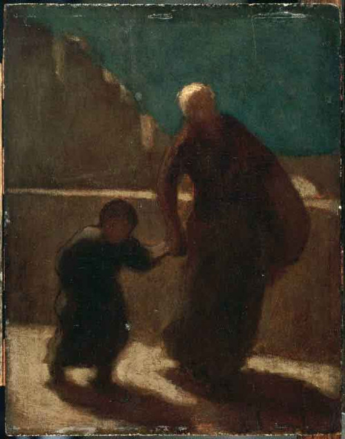 On A Bridge At Night By Honore Daumier