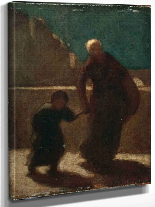 On A Bridge At Night By Honore Daumier