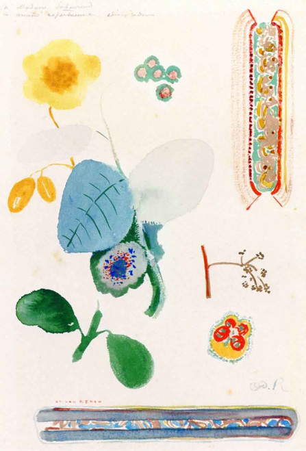Page Of Studies Branches Of Flowers, Butterfly And Decoration By Odilon Redon Page Of Studies Branches Of Flowers, Butterfly And Decoration By Odilon Redon