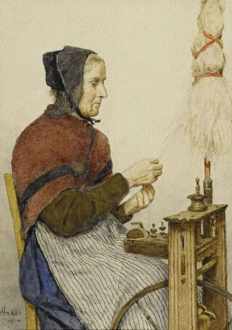 Peasant Woman At The Spinning Wheel By Albert Anker
