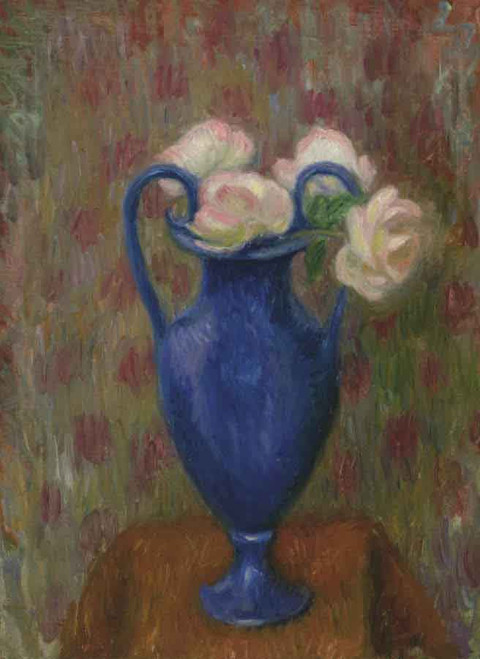 Pink Roses In Blue Urn By William James Glackens  By William James Glackens Pink Roses In Blue Urn By William James Glackens  By William James Glackens