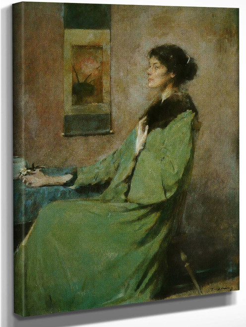 Portrait Of A Lady Holding A Rose By Thomas Wilmer Dewing By Thomas Wilmer Dewing