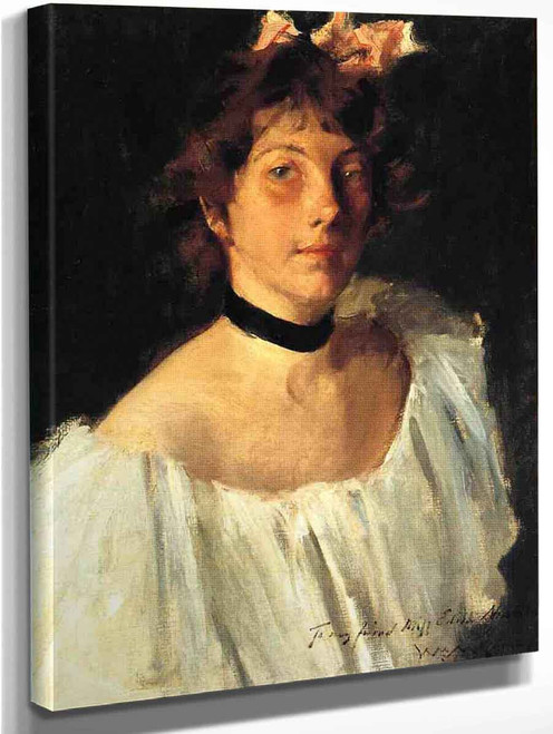 Portrait Of A Lady In A White Dress By William Merritt Chase