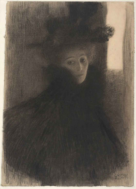 Portrait Of A Lady With Cape And Hat By Gustav Klimt