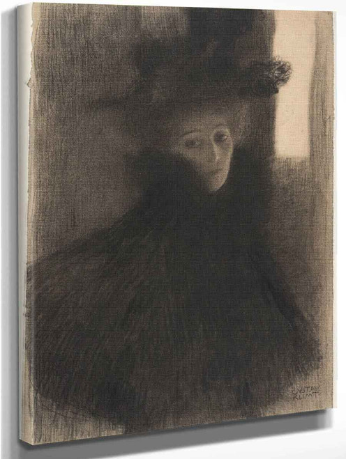 Portrait Of A Lady With Cape And Hat By Gustav Klimt