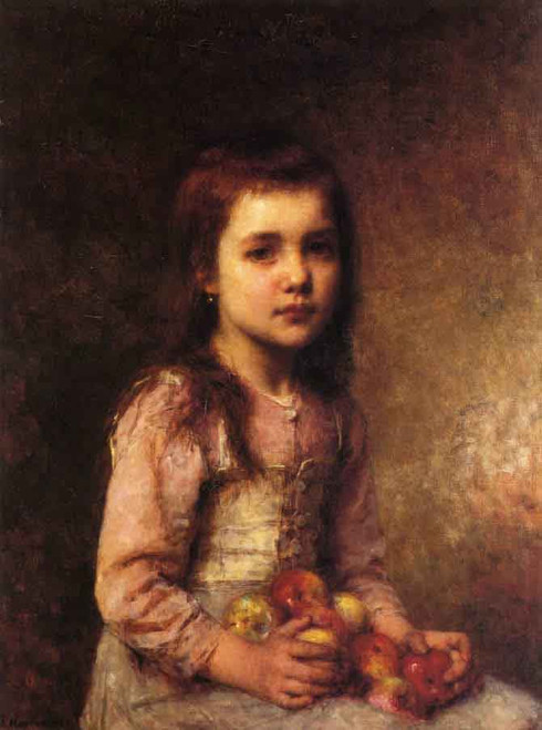 Portrait Of A Young Girl With Apples By Alexei Harlamoff