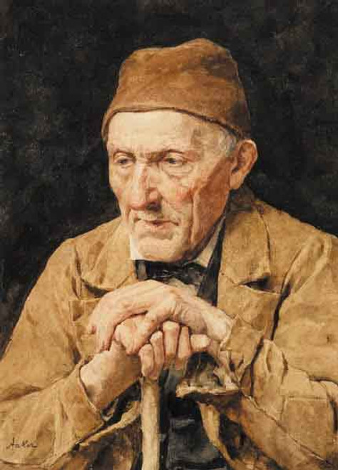 Portrait Of An Old Farmer By Albert Anker