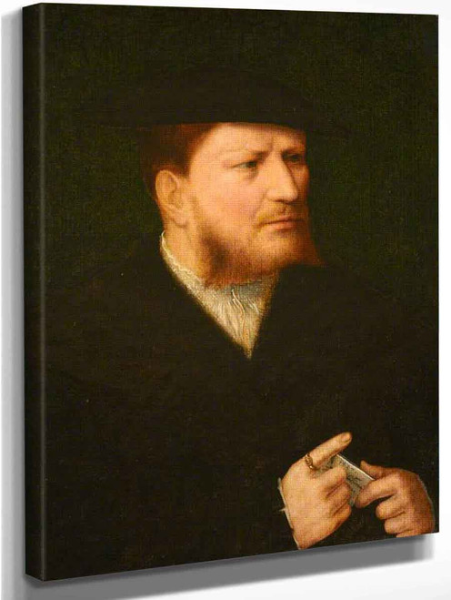 Portrait Of An Unknown Man In Black With A Letter By Joos Van Cleve By Joos Van Cleve