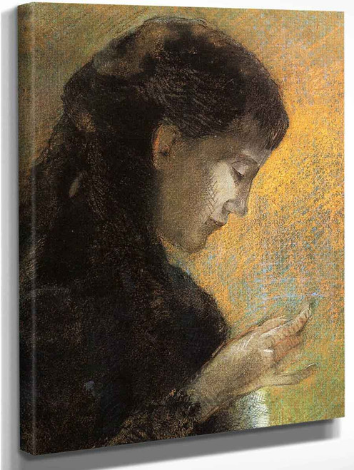 Portrait Of Madame Redon Embroidering By Odilon Redon