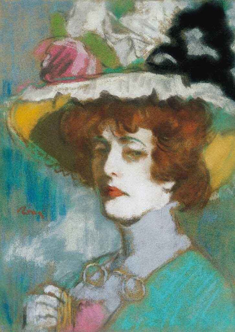 Portrait Of Mrs. Kunffy Wth Flowered Hat By Jozsef Rippl Ronai