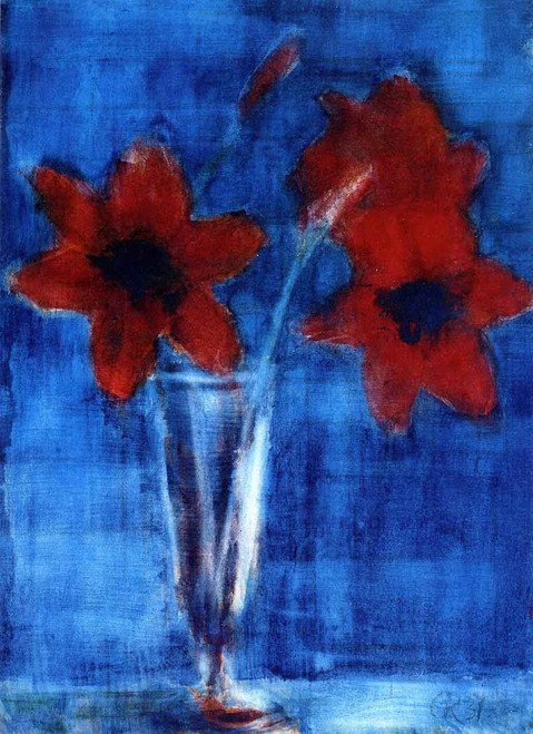Red Amaryllis On Blue By Christian Rohlfs