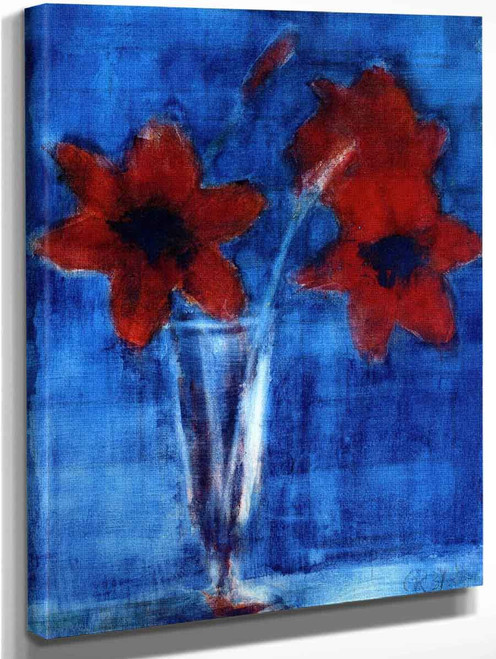 Red Amaryllis On Blue By Christian Rohlfs