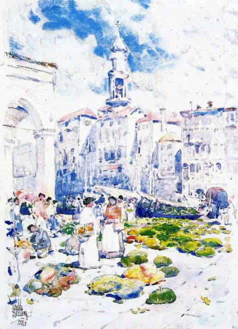 Rialto Market, Venice By Frederick Childe Hassam