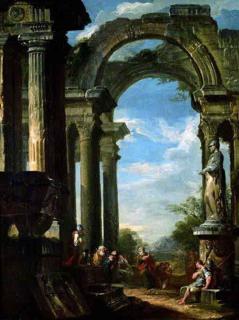 Ruins Of A Temple With An Apostle Preaching By Giovanni Paolo Panini By Giovanni Paolo Panini