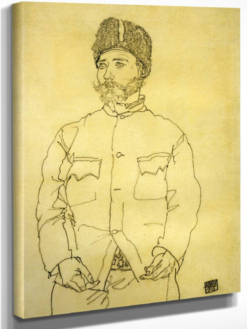 Russian Prisoner Of War With Fur Hat By Egon Schiele